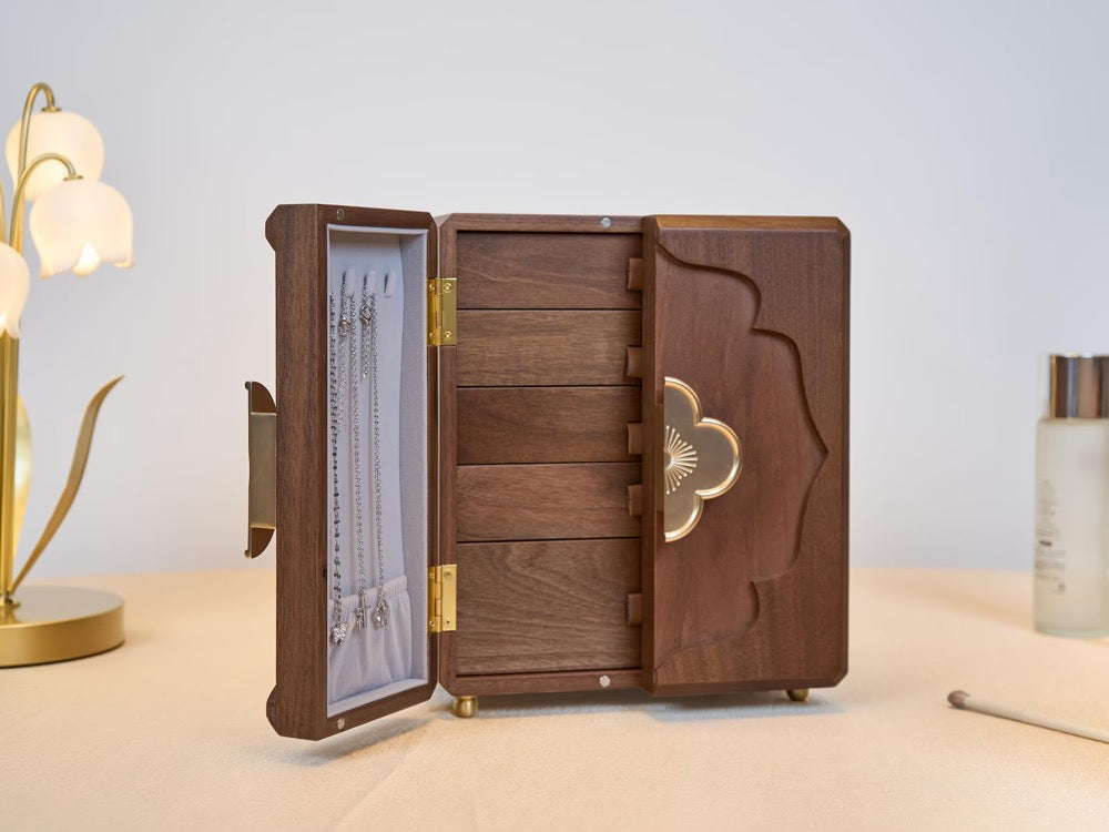 Jewelry Box, Custom Walnut Wooden Jewelry Box, Engraved Handmade Jewelry Organizer