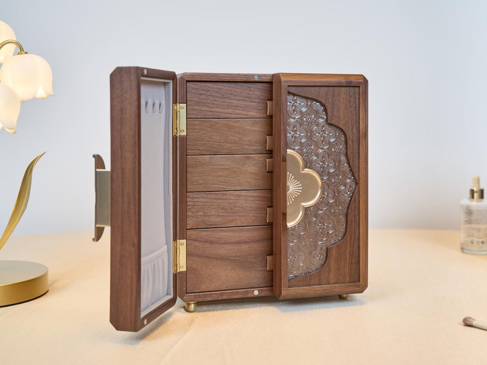 Jewelry Box, Custom Walnut Wooden Jewelry Box, Engraved Handmade Jewelry Organizer